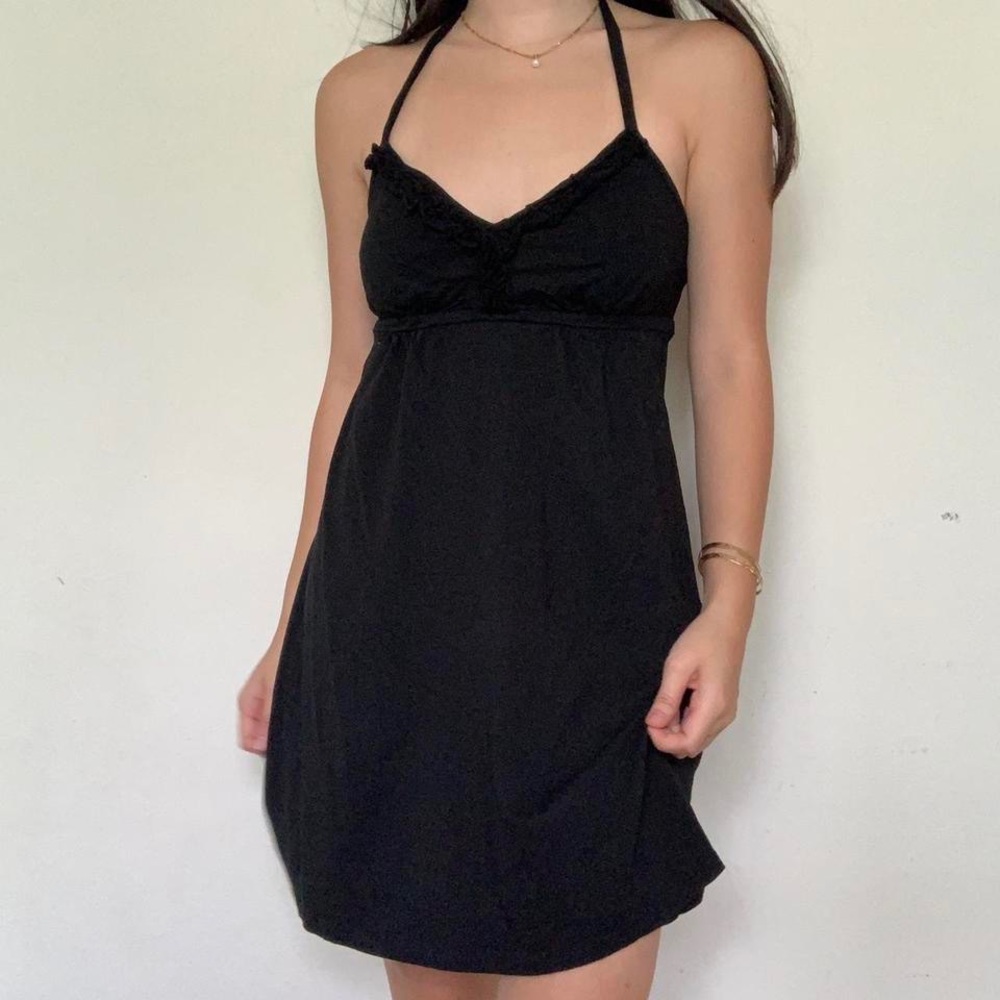 y2k Express black ruffle halter summer dress